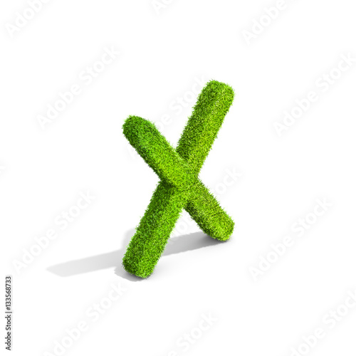 Grass letter X in uppercase format from isometric angle with shadow on ground.