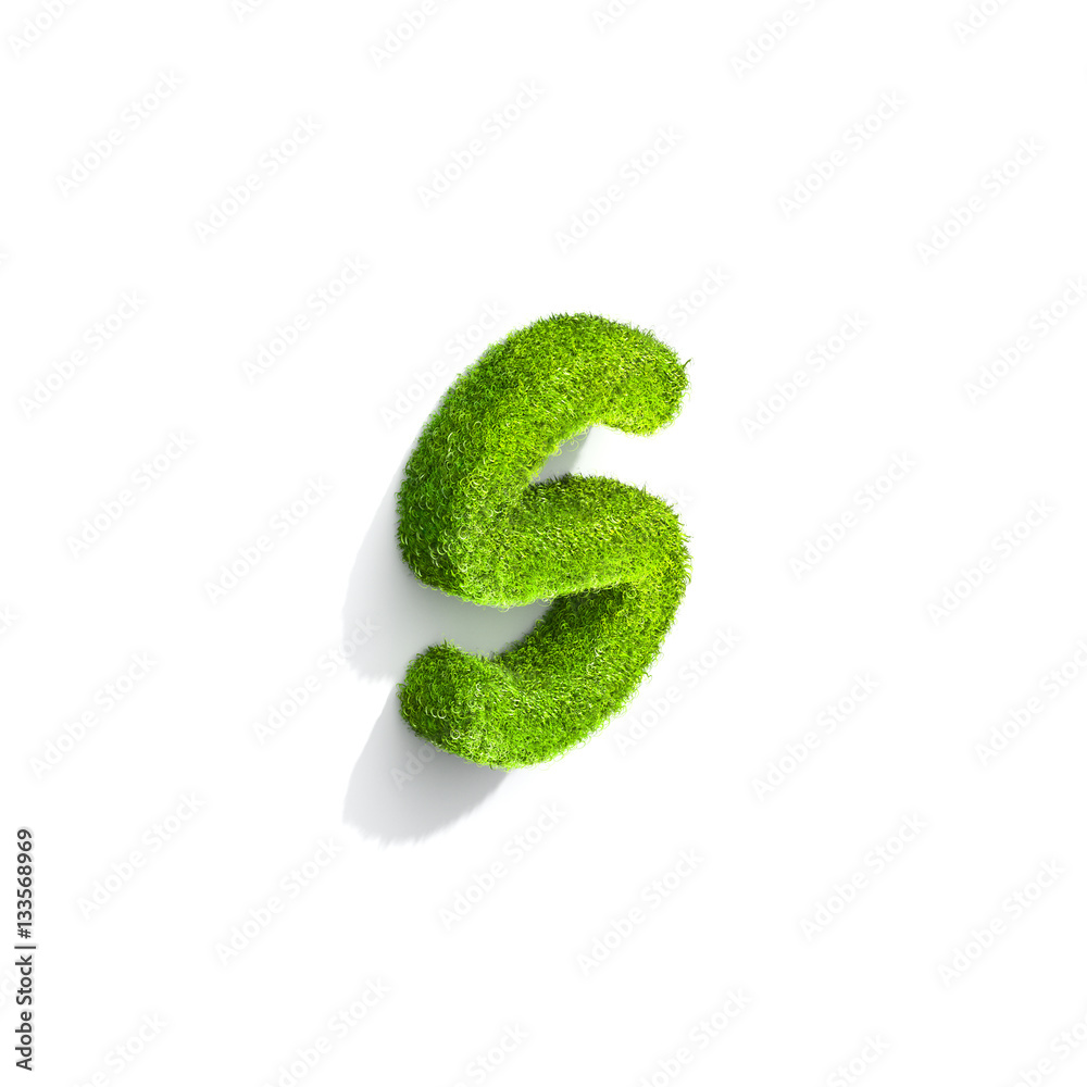 Grass letter S in lowercase format from isometric angle with shadow on ground. Grass letter S in lowercase format from isometric angle with shadow on ground.