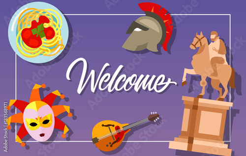 Welcome Lettering with Italian Symbols