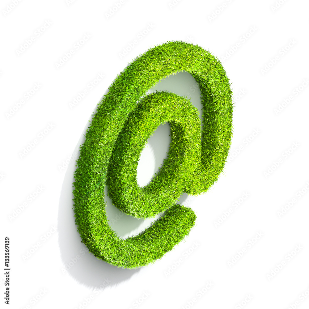Grass email punctuation mark from isometric angle with shadow on ground. Grass email punctuation mark from isometric angle with shadow on ground.