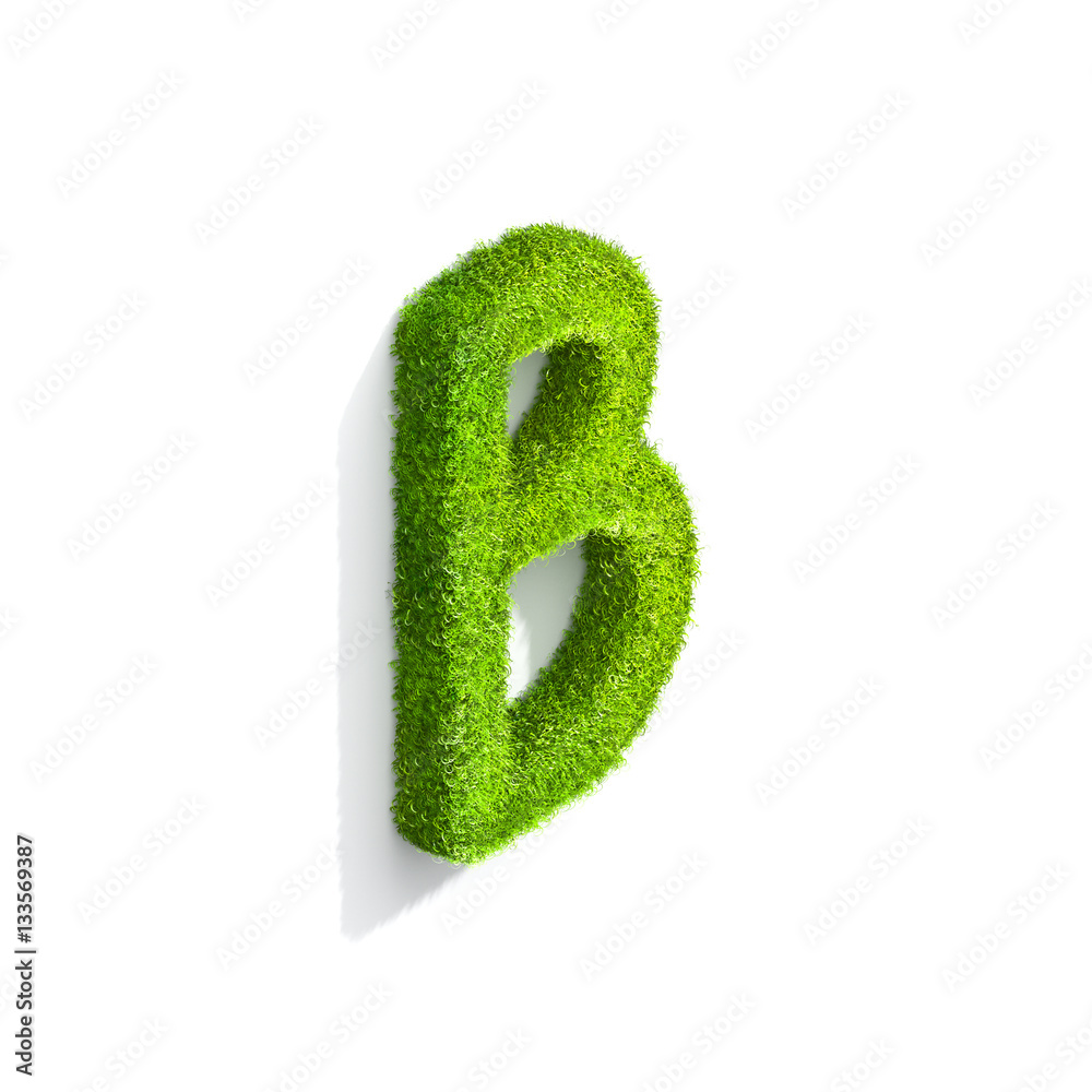 Grass letter B in uppercase format from isometric angle with shadow on ground. Grass letter B in uppercase format from isometric angle with shadow on ground.