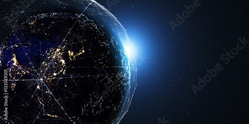 Fototapeta Naklejka Na Ścianę i Meble -  Technology background/Technology background with connecting dots and lines. Connection structure digital communication. Some elements of the image provided by NASA. 3d rendering