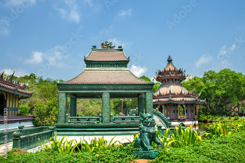Thai classical architecture on background of awesome nature.