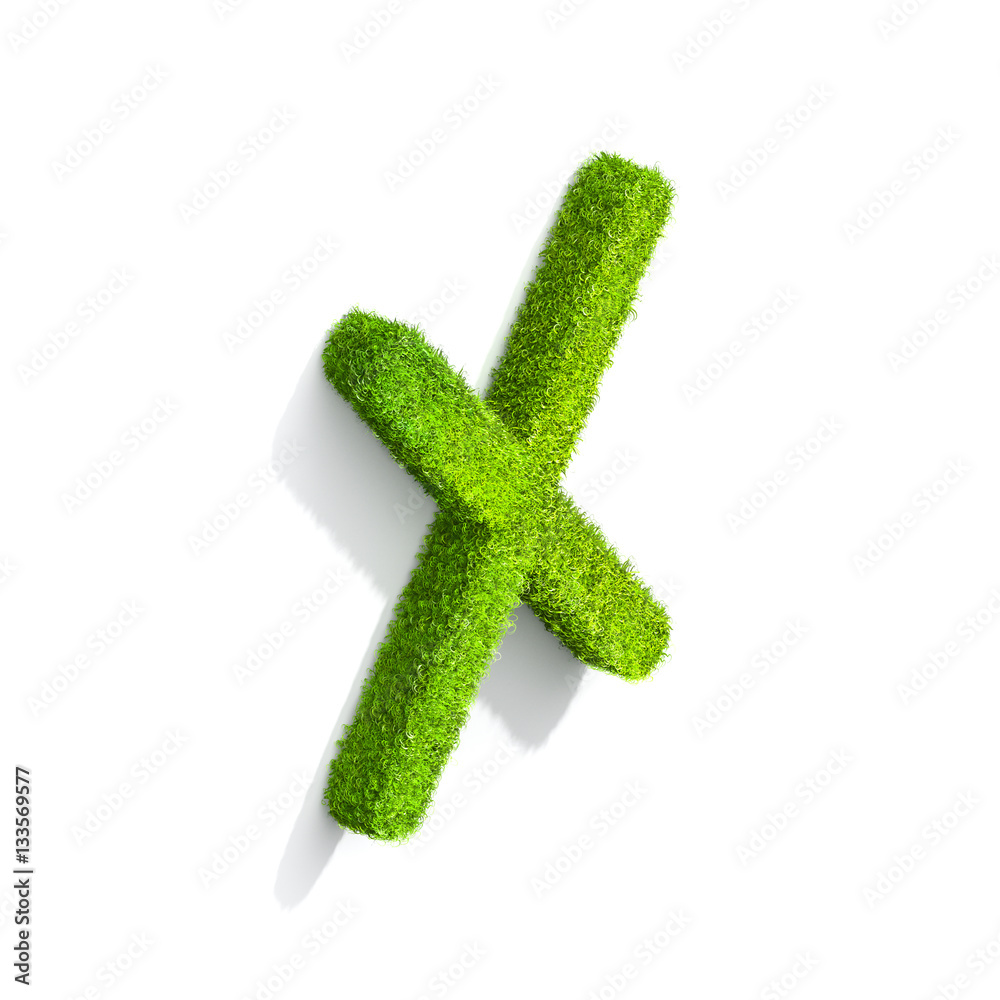 Grass letter X in uppercase format from isometric angle with shadow on ground. Grass letter X in uppercase format from isometric angle with shadow on ground.