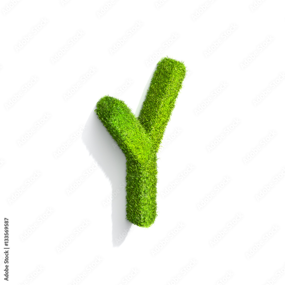 Grass letter Y in uppercase format from isometric angle with shadow on ground. Grass letter Y in uppercase format from isometric angle with shadow on ground.