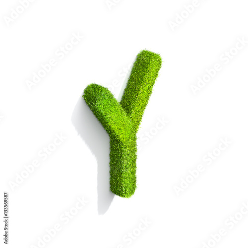 Grass letter Y in uppercase format from isometric angle with shadow on ground.