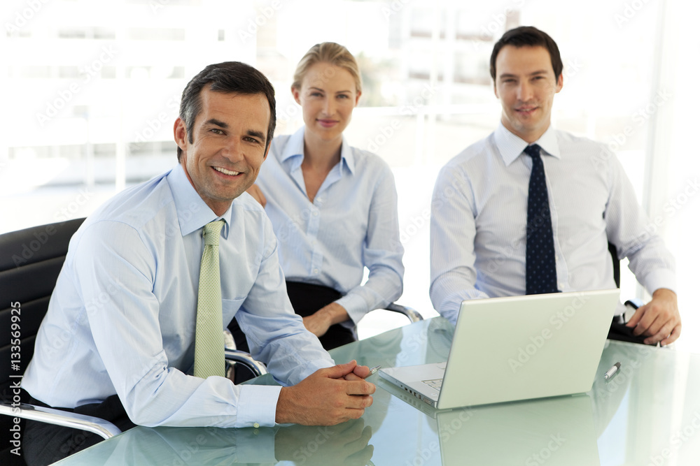 Business executives working together with laptop at a meeting Business executives working together with laptop at a meeting