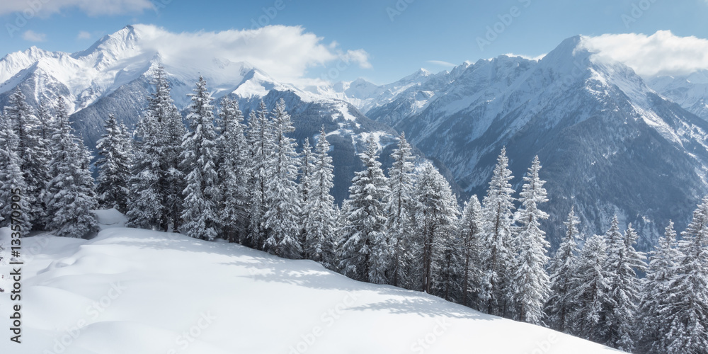 Panorama einer Winterlandschaft in den Alpen