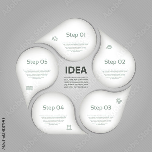 Vector circle infographic. Template for cycle diagram, graph, presentation and round chart. Business concept with 5  options, parts, steps or processes. Abstract background