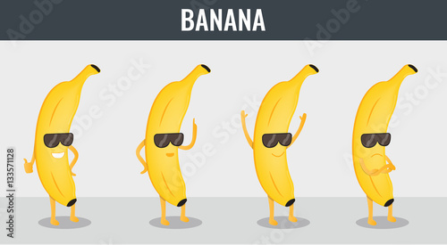 Banana. Funny cartoon fruits. Organic food. Vector