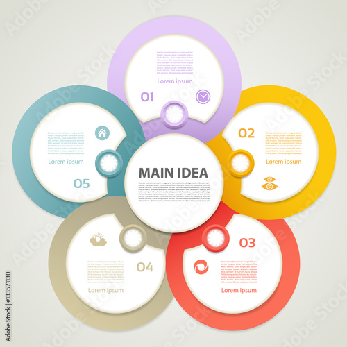 Cyclic diagram with five steps and icons. eps 10