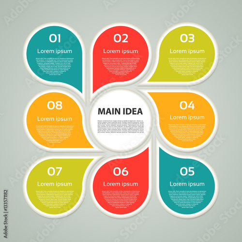 Vector circle infographic. Template for cycle diagram, graph, presentation and round chart. Business concept with 8 options, parts, steps or processes. Abstract background.