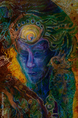 blue dreamy prophet whispering his words, fantasy illustration.