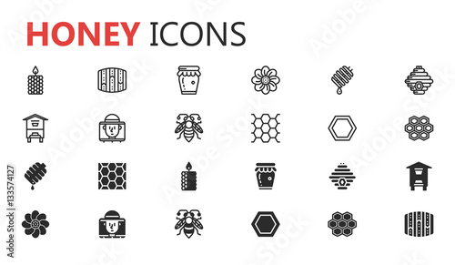 bee and honey icon set. editable vector file.