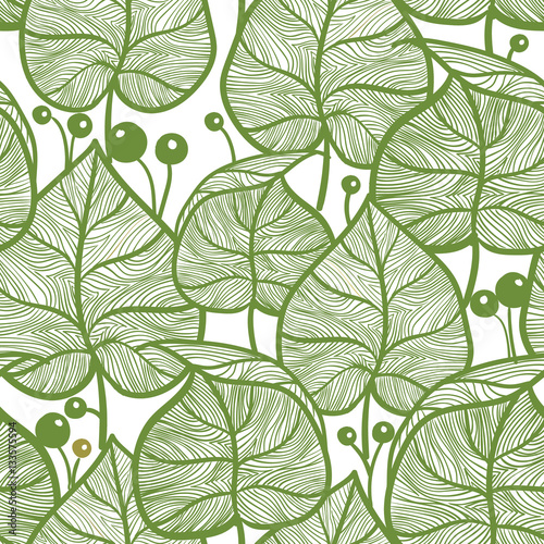Leaves pattern. Seampless green leaf pattern