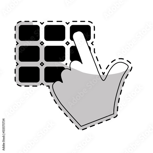 Hand finger entering with PIN code combination or password on a keypad. vector illustration