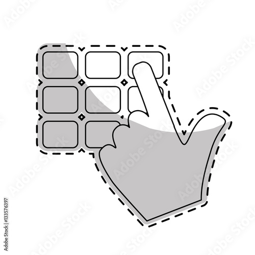 Hand finger entering with PIN code combination or password on a keypad. vector illustration