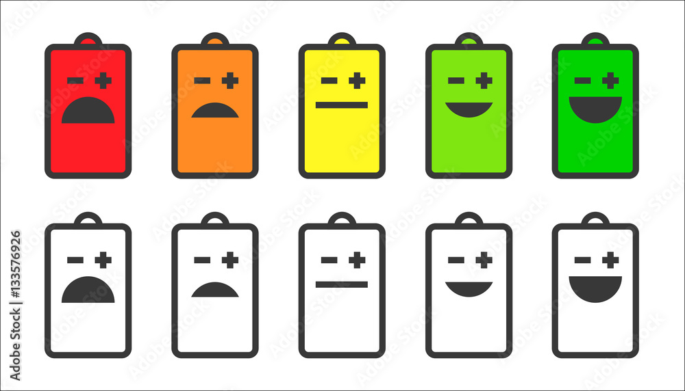Battery indicator emoji or smiley faces icons. Shows battery level and  health of the battery in funny way. Stock Vector | Adobe Stock