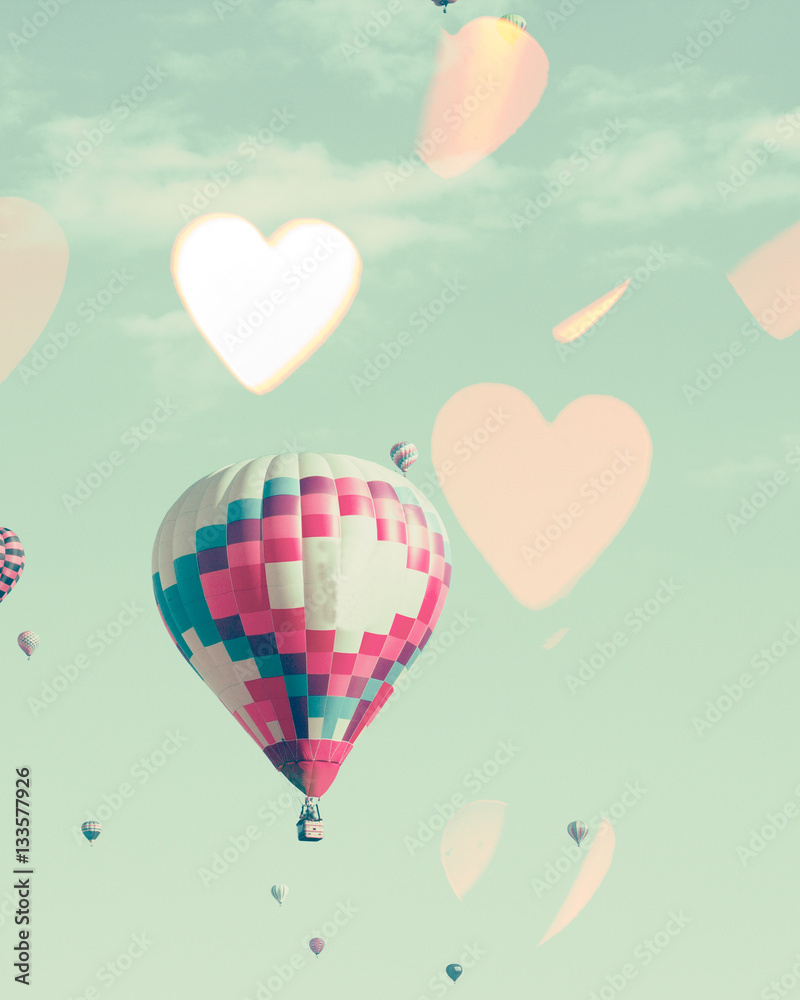 Vintage hot air balloon with heart shaped overlay