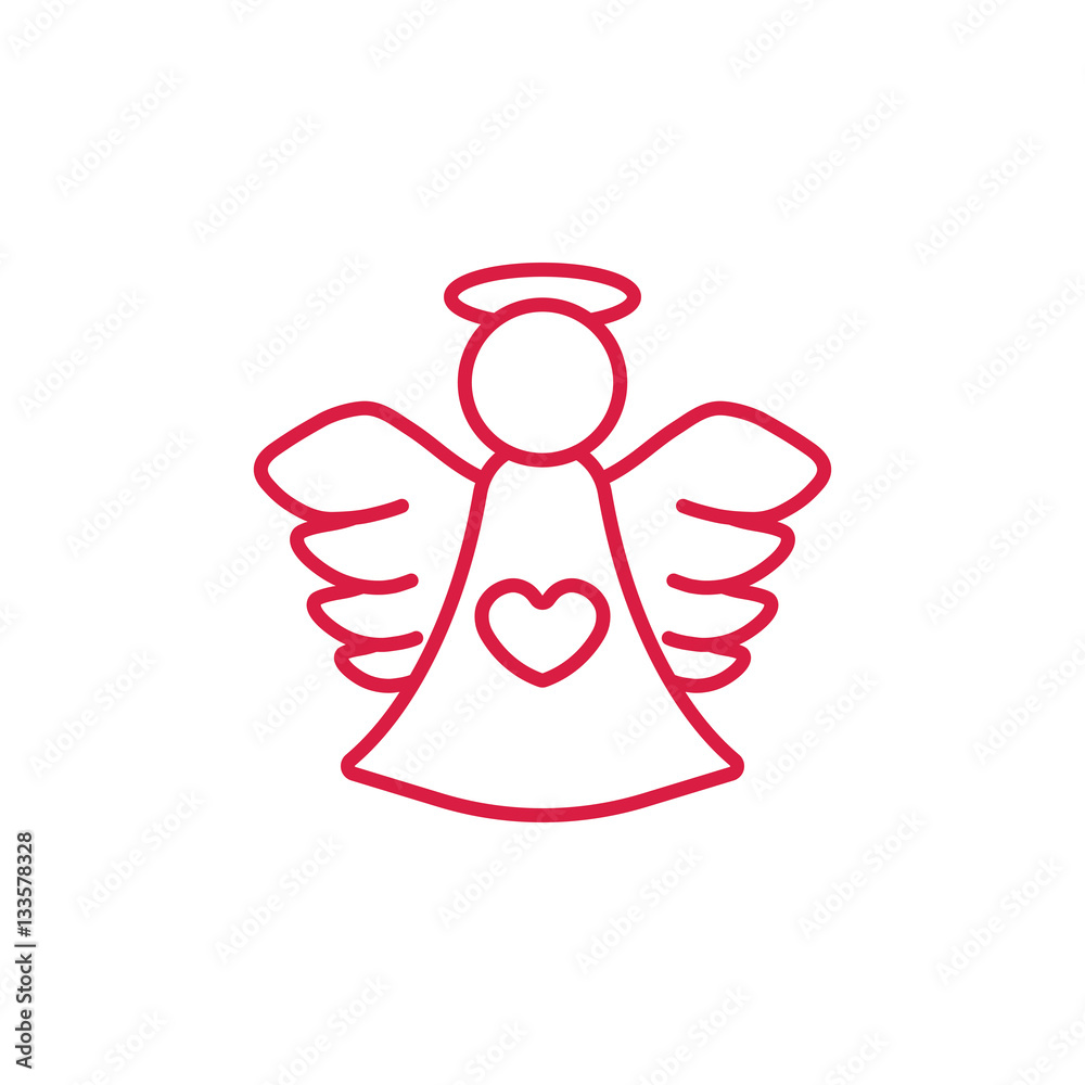 Obraz premium valentine cupid angel wings fly minimalistic love red on white line icon