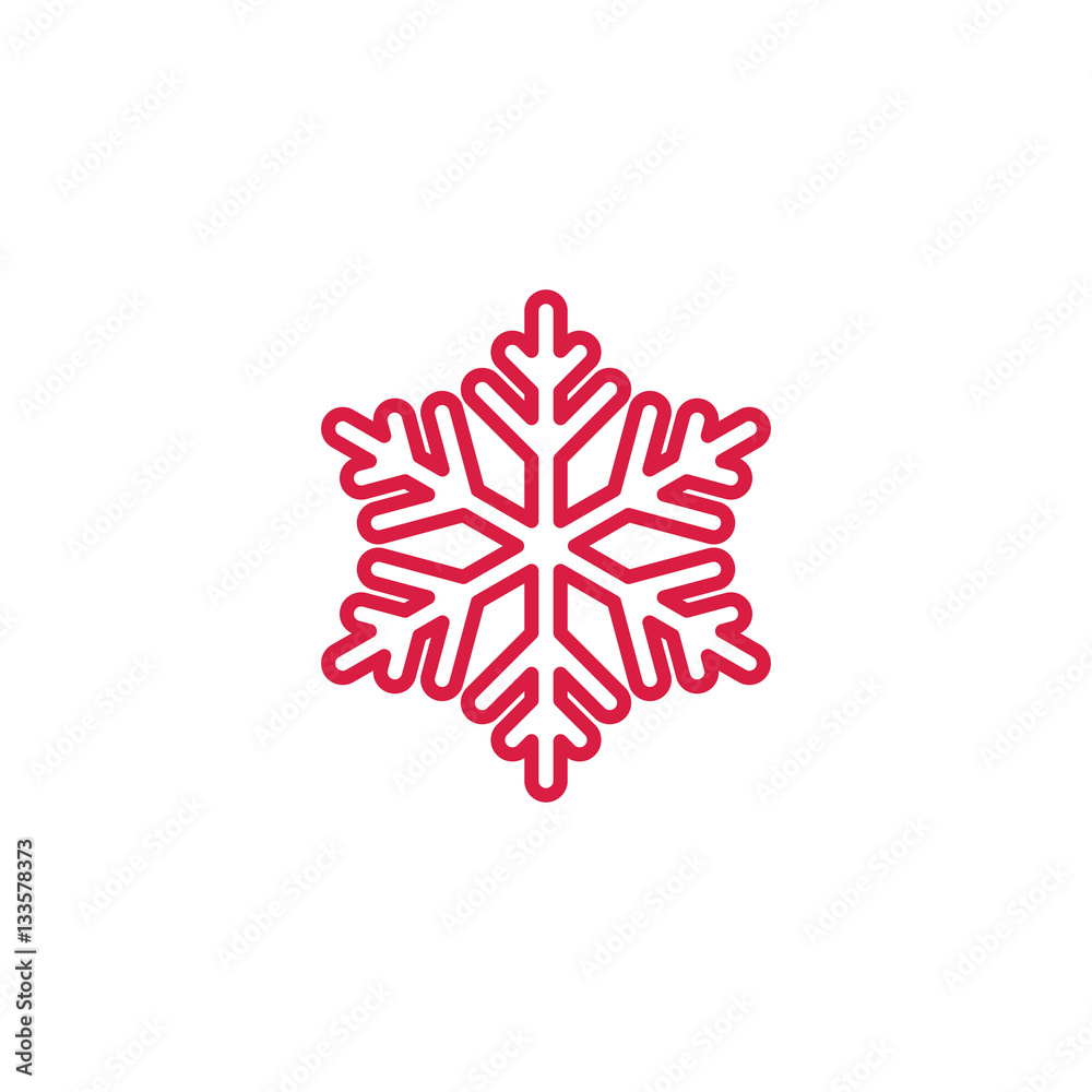 snowflake snow freeze winter red on white line icon