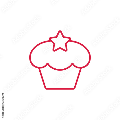 cake cupcake sweet baked biscuit dessert red on white line icon