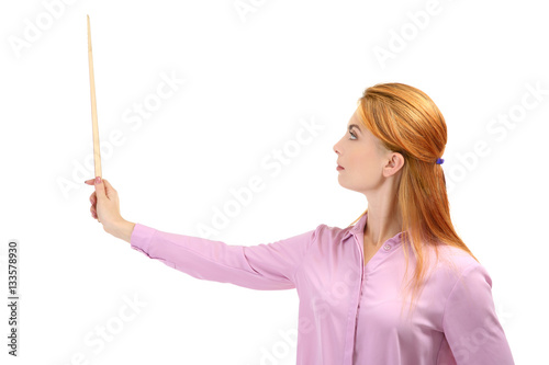 Young teacher with pointer ...