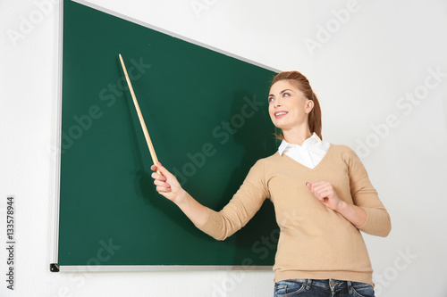 Young teacher with pointer ...