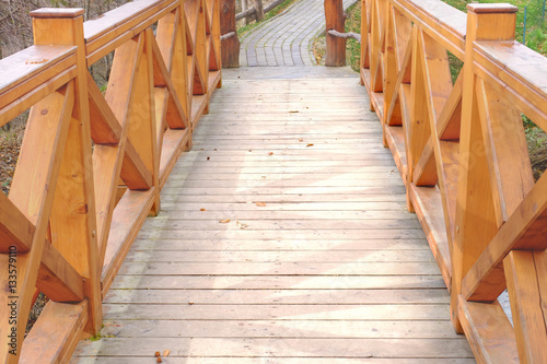 Modern wooden bridge in resort