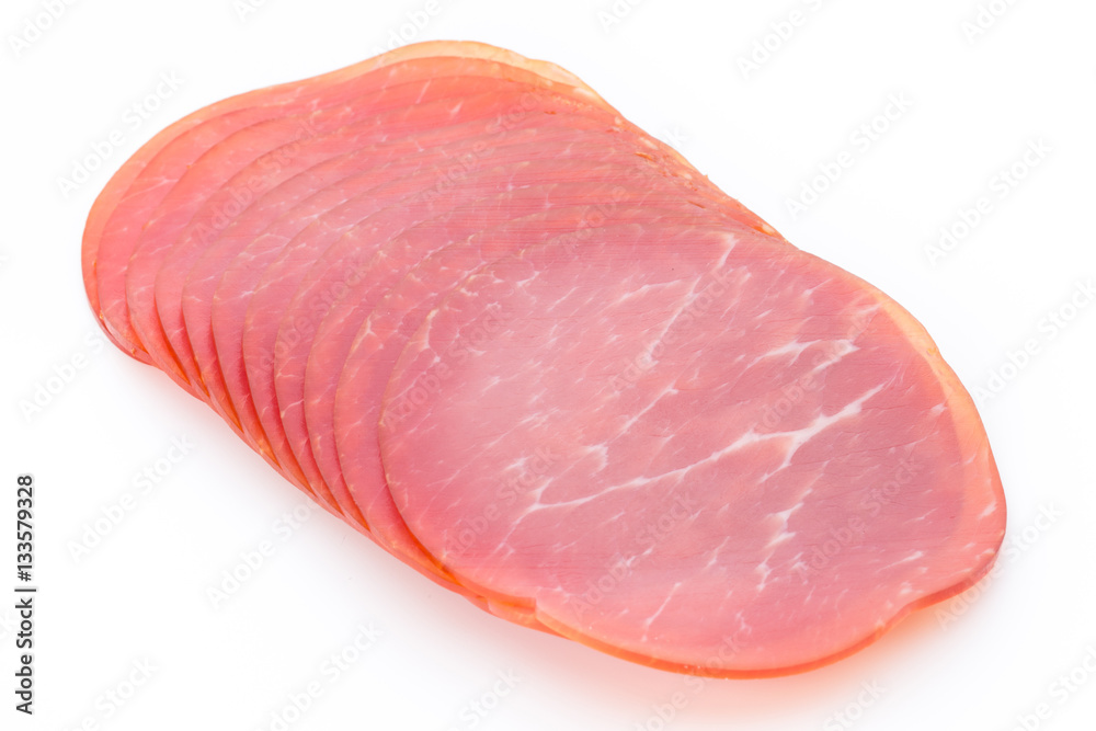 Pork ham slices isolated on white background. Pork ham slices isolated on white background.