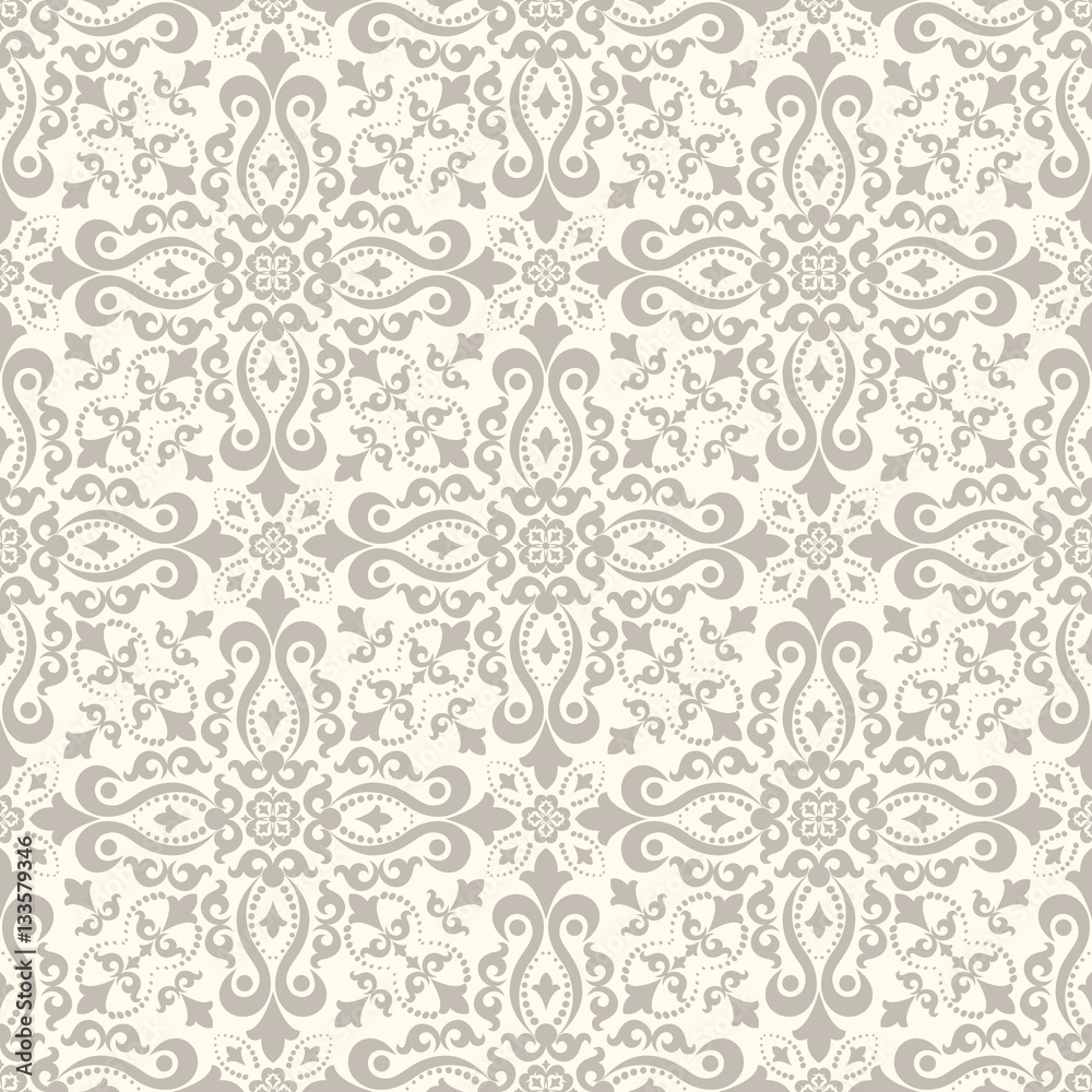 Seamless light background with beige pattern in baroque style. Vector retro illustration. Ideal for printing on fabric or paper.