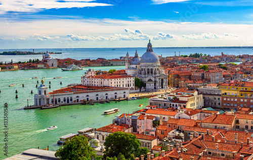 view of Grand canal, Basilica Santa Maria della Salute in Venice, Italy