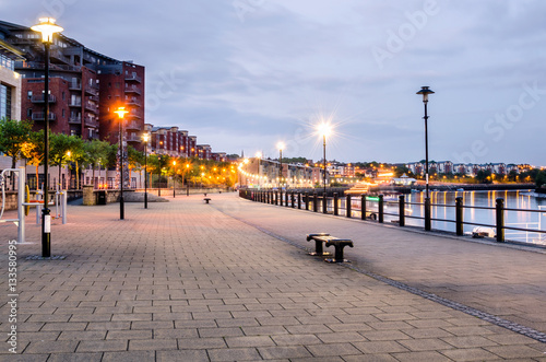 Empty Riverside Path Newcastle upon Tyne, UK, at Twilight