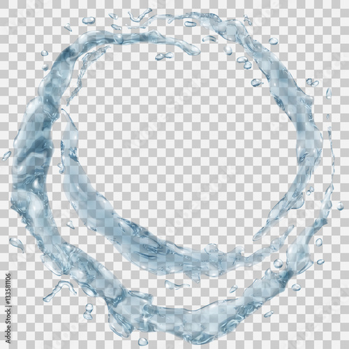 Water splashes in the form of a half ring and water drops. Transparency only in vector file