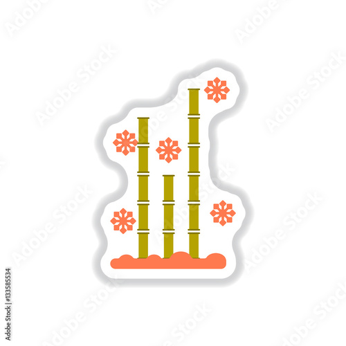 Vector illustration of bamboo and snow in paper sticker style