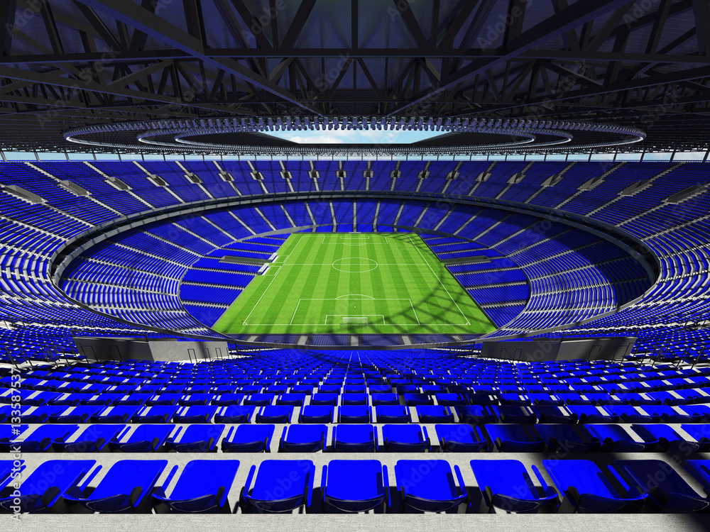 Beautiful modern round football -  soccer stadium with blue seats for hundred thousand spectators