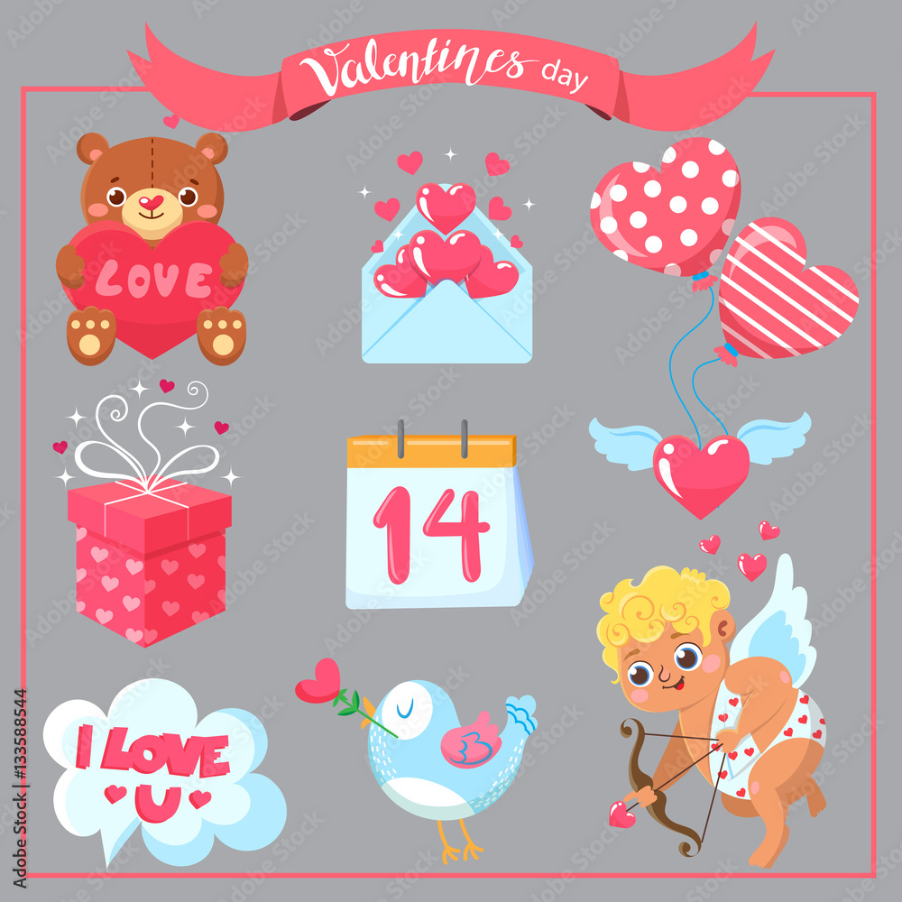 Set of Valentine`s day. Design elements