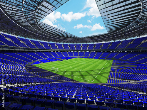 Beautiful modern round football -  soccer stadium with blue seats for hundred thousand spectators