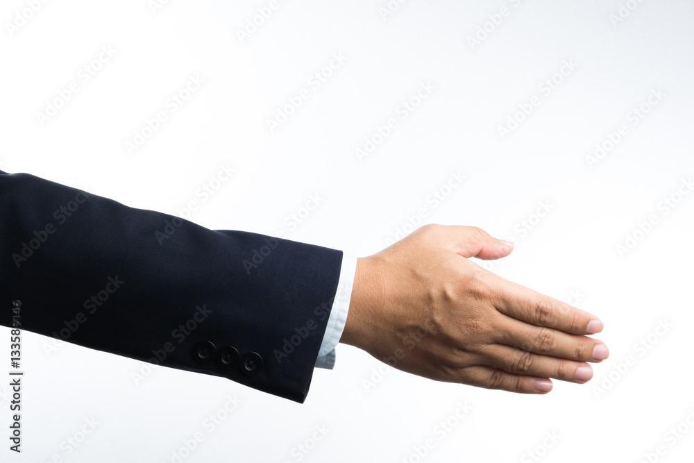 Business man with right hand reaching out for shake hands Business man with right hand reaching out for shake hands