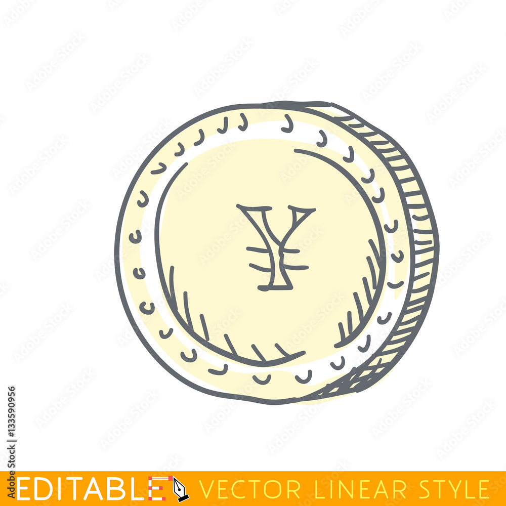 Japanese Yen. Doodle style international currency symbol coins. Editable line drawing. Stock vector illustration. Japanese Yen. Doodle style international currency symbol coins. Editable line drawing. Stock vector illustration.