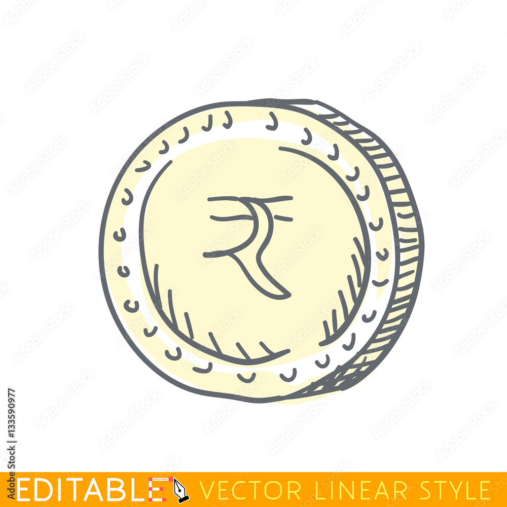 Indian rupee. Doodle style international currency symbol coins