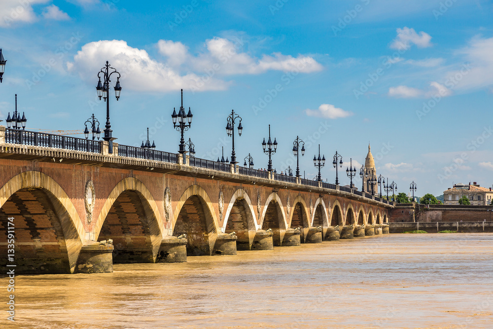 Old stony bridge in Bordeaux