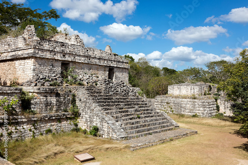 Ruins of the ancient Mayan temple in Ek Balam, a late classic Yucatec-Maya archaeological site located in Temozon, Yucatan, Mexico. photo