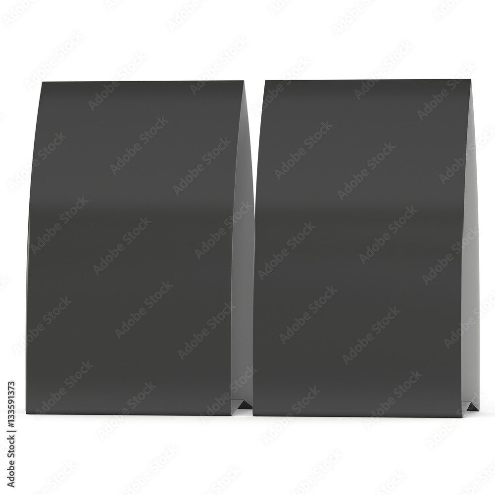 Two black paper tent cards. 3d render illustration isolated. Table cards mock up on white background. Two black paper tent cards. 3d render illustration isolated. Table cards mock up on white background.