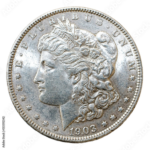 Fotografie 1903 Morgan Dollar silver coin, obverse.