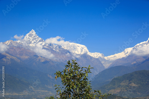 machhapuchhre landscape under blue sky in nepal photo