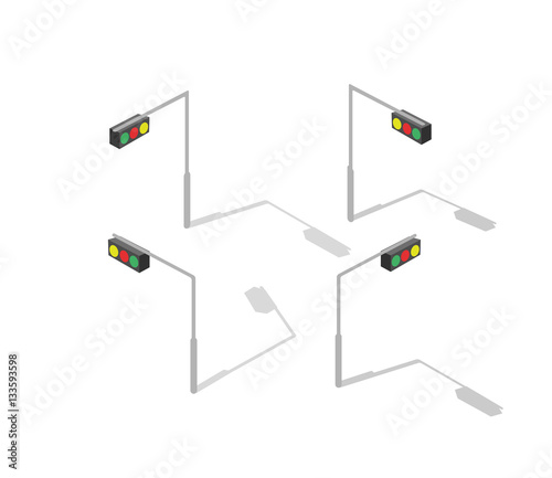 Isometric lamp lights for city traffic jams streets
