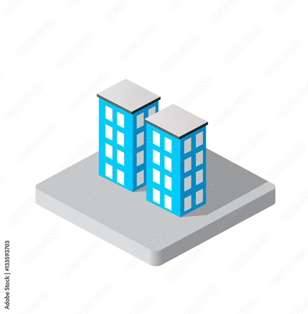 Isometric 3d private house real estate decorative icons. Architecture agency, property and home. Isolated cartoon illustration of building symbol for web