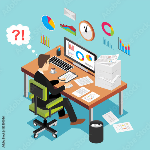 Deadline concept, overworked man, frustration concept. Modern isometric illustration for Web Banner , Website Element , Brochures, or Book cover