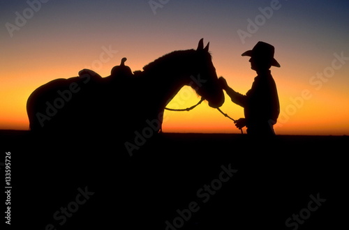 Australian stockman at sunset.
